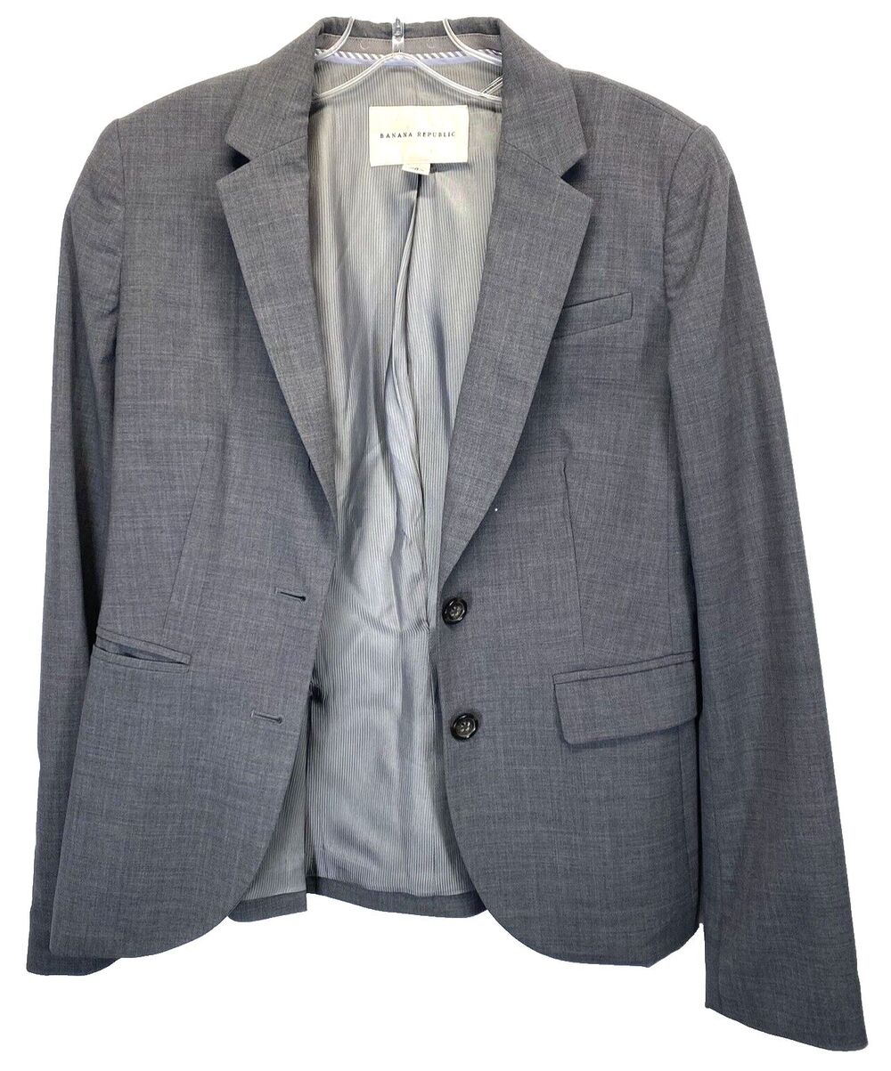 Banana Republic Women's Size 4 Stretch Blazer Gray Wool Blend Business Lined***